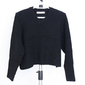 Zara Black Rib Knit V-Neck Oversize Crop Sweater Sz M